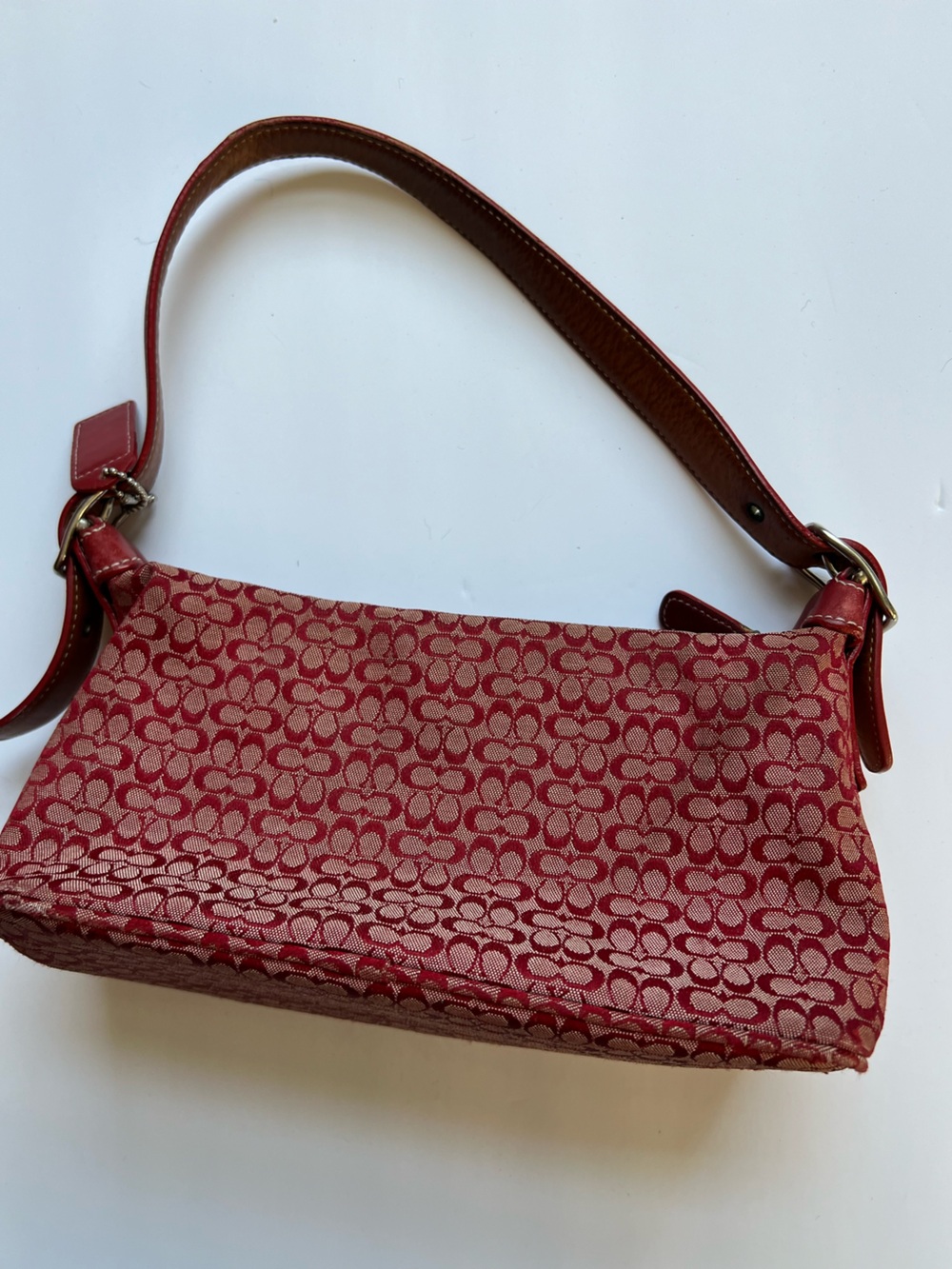 Coach 2000s Red Signature-Pattern Shoulder Bag